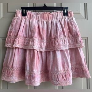 Chelsea & Violet Linen Blend Pink Cottagecore Tiered Lace Mini Skirt Size M